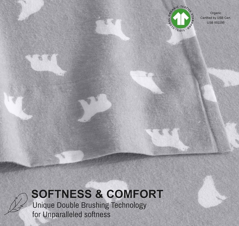 RUVANTI Flannel Sheets Queen Size - GOTS Certified 100% Organic Cotton, 4 Piece Warm, Soft & Breathable Set, Deep Pocket Snug Fit, Double Brushed Cozy All Season Bedding, Baby Bear - Image 3