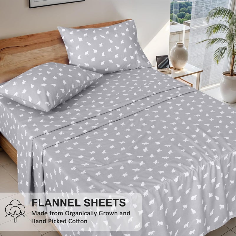 RUVANTI Flannel Sheets Queen Size - GOTS Certified 100% Organic Cotton, 4 Piece Warm, Soft & Breathable Set, Deep Pocket Snug Fit, Double Brushed Cozy All Season Bedding, Baby Bear - Image 4