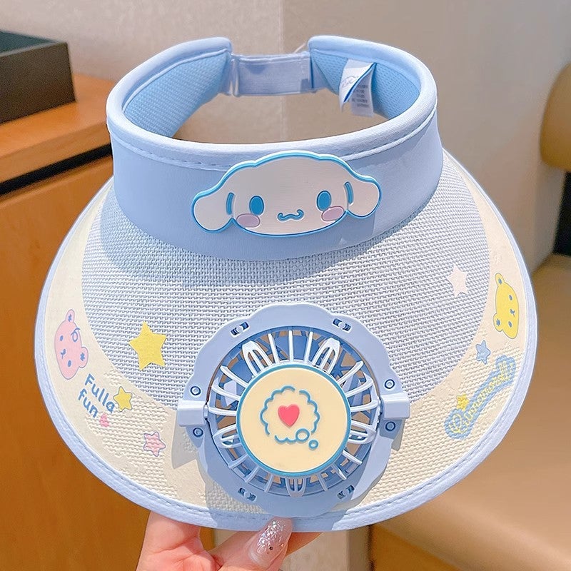 قبعة شمسية للأطفال من KUROMI مع مروحة صيفية من القش (ترخيص أصلي من سانريو)