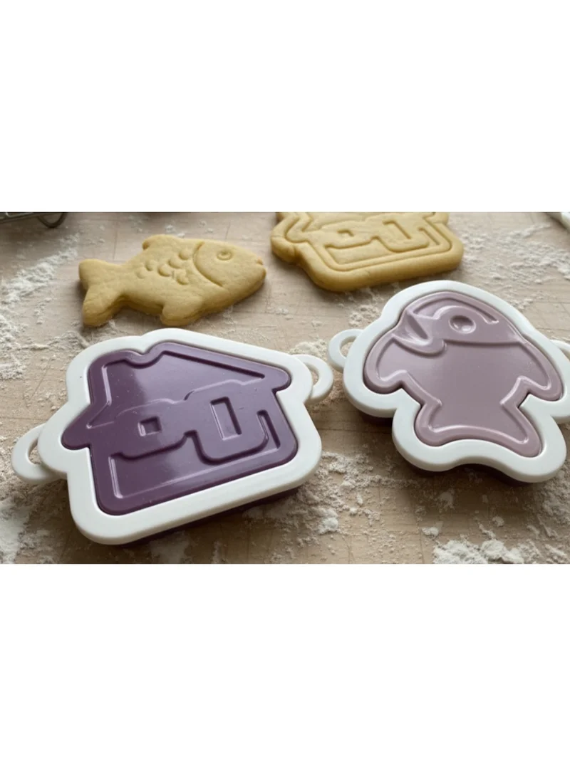 Fissman 2-Piece Cookie Cutter Stamp Set, House & Fish Shape Biscuit Molds, Embossed Cookie Cutters