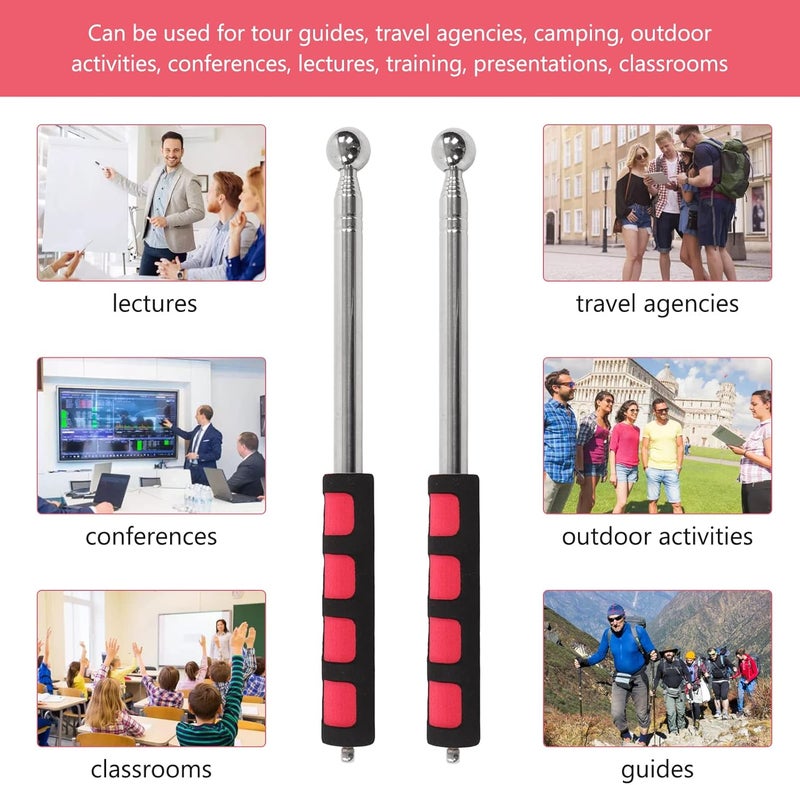 Worldwide simple practical design 2Pcs 120cm Portable Guide Flag Pole Stainless Steel Handheld Flagpole Telescoping Extendable Handheld Flagpole for Tour Guides Outdoor Activities Teachers Students All budget friendly options - Image 3