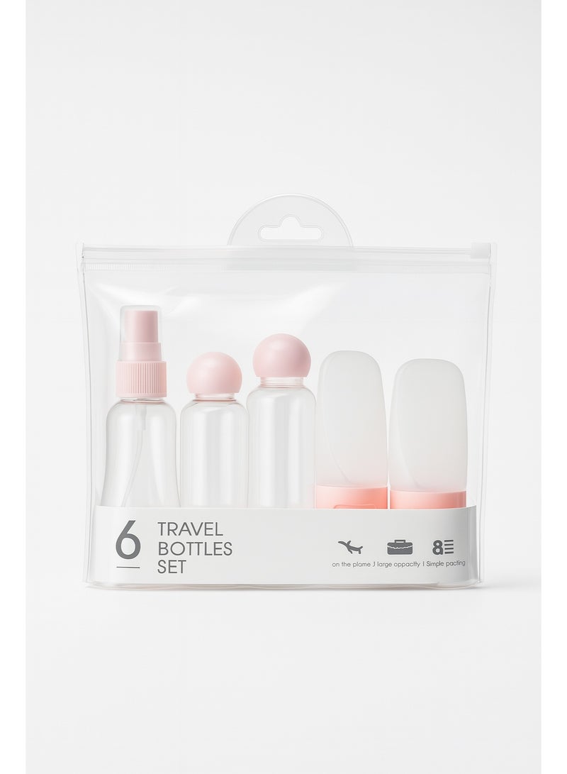 Generic 6-Piece Travel Bottles Set with Transparent Pouch - Pink  - Image 2