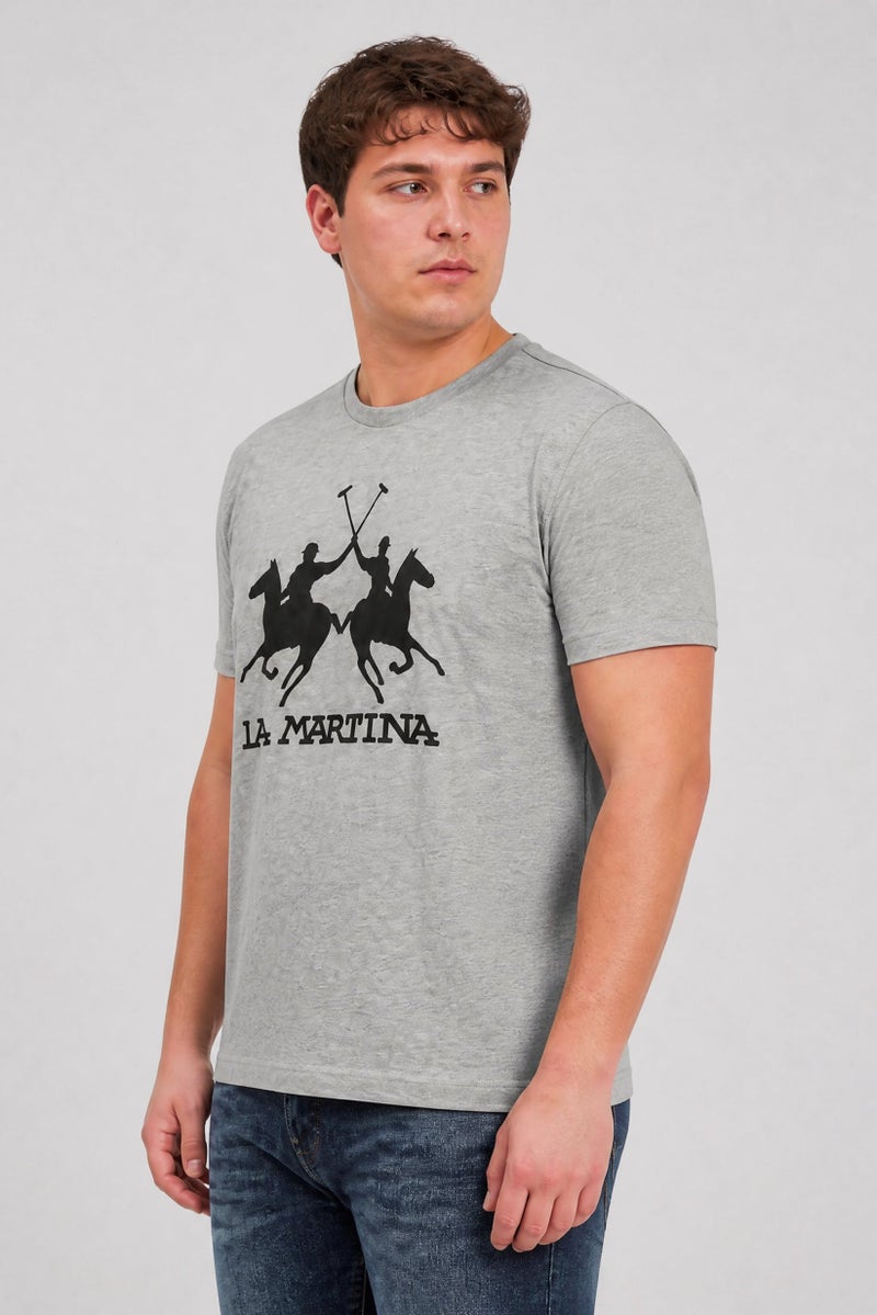 La Martina Men Crew Neck Short Sleeve Brand Logo T-Shirt, Light Grey - Image 2