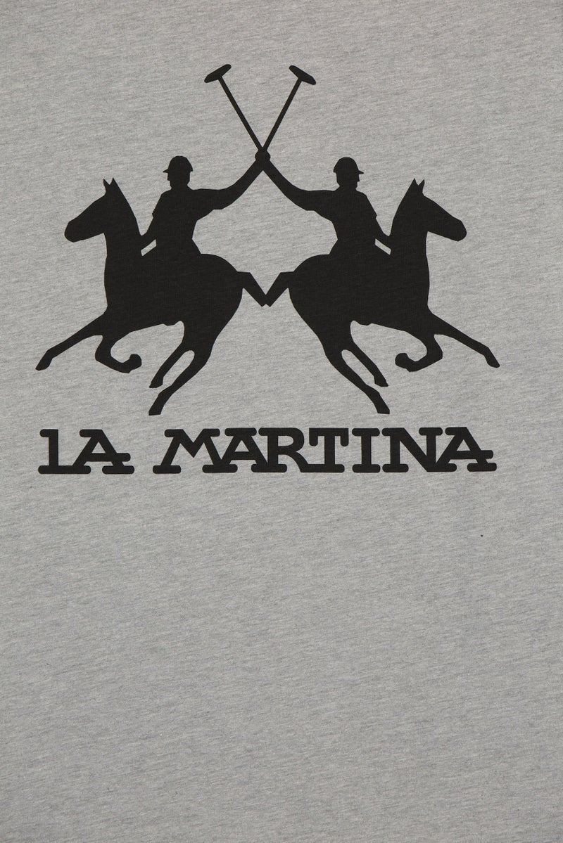 La Martina Men Crew Neck Short Sleeve Brand Logo T-Shirt, Light Grey - Image 3
