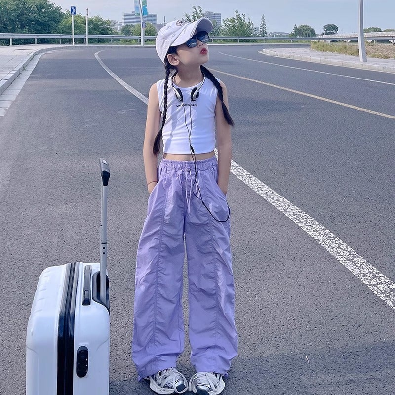Girls' Casual Pants Summer Style Children'S Summer Wear Loose Straight Tube Children'S Wear Workwear Long Pants Children'S Wear