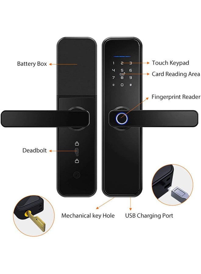 ROBUSTLINE Electronic Smart Front Door Lock- 5 Function Fingerprint Digital Deadbolt Smart Ic Card Keyless Bluetooth Key Smart App Remote Control For Commercial And Home Use. 2 Years Warranty - Image 2