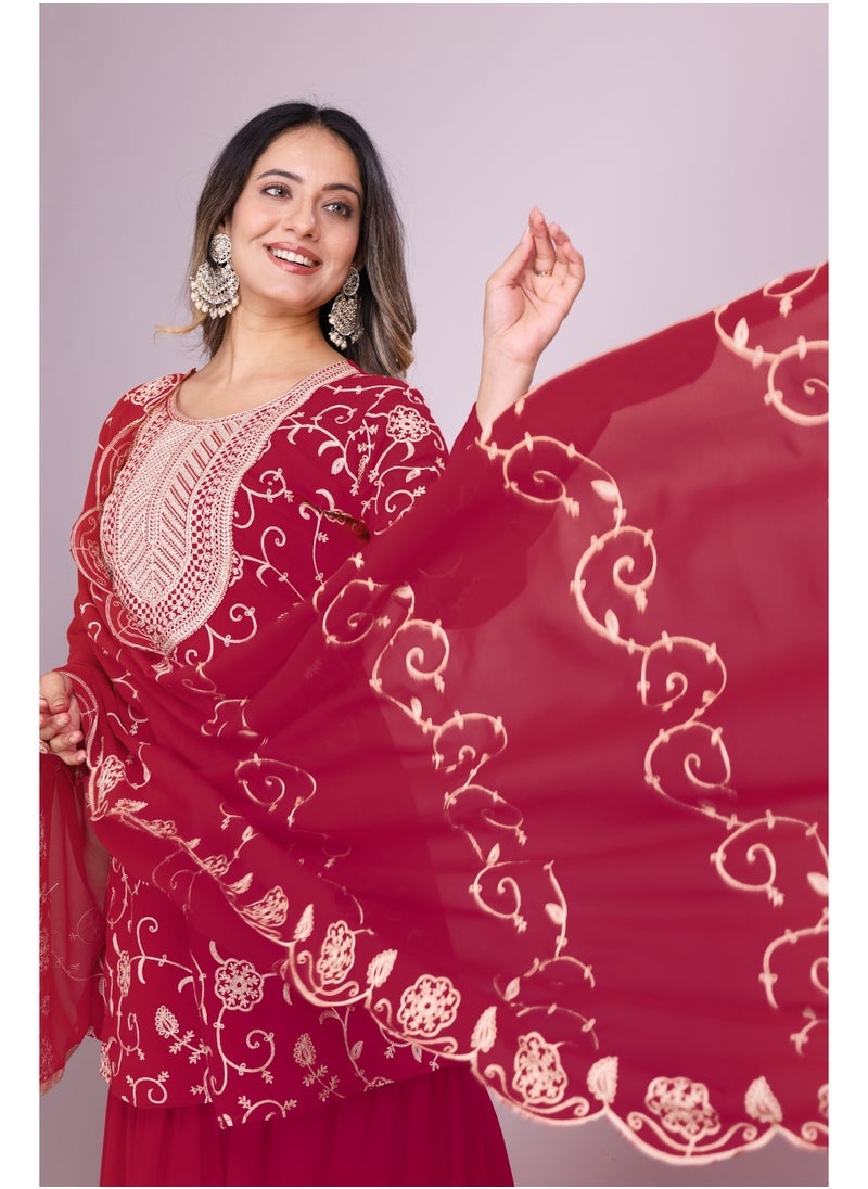 Super Asian Graceful Fox Georgette Embroidered Sharara Set with Dupatta  - Image 4