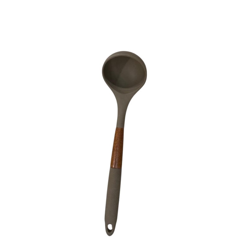 Wooden Handle Silicone Ladle (Brown) - Image 1