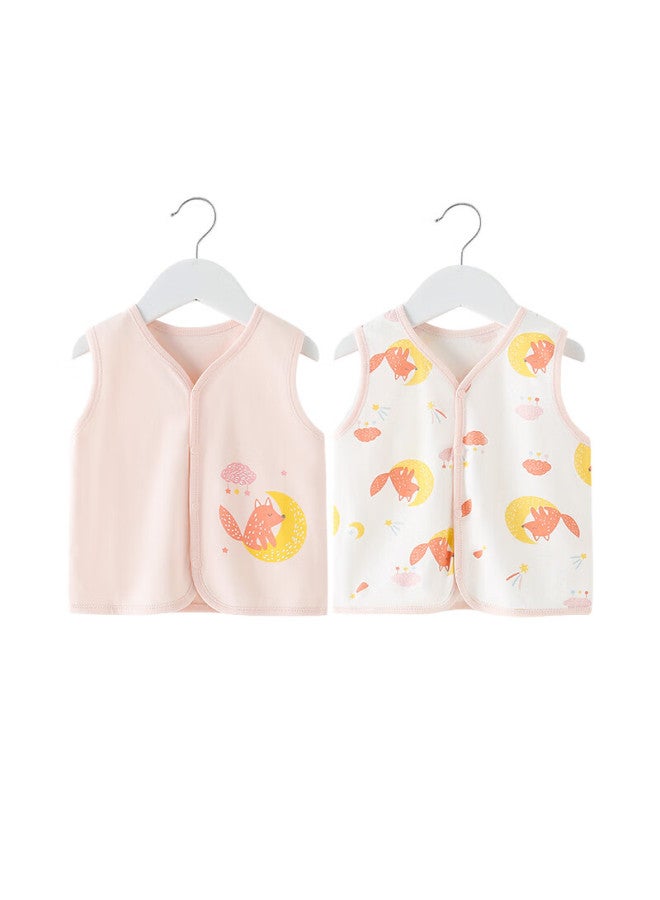 Shu Beiyi Shubeyi 2-piece Baby Clothes, Infant Vest, New Spring Style, Pure Cotton, Boys And Girls Vest, Outdoor Top, Pink, 90cm - Image 2