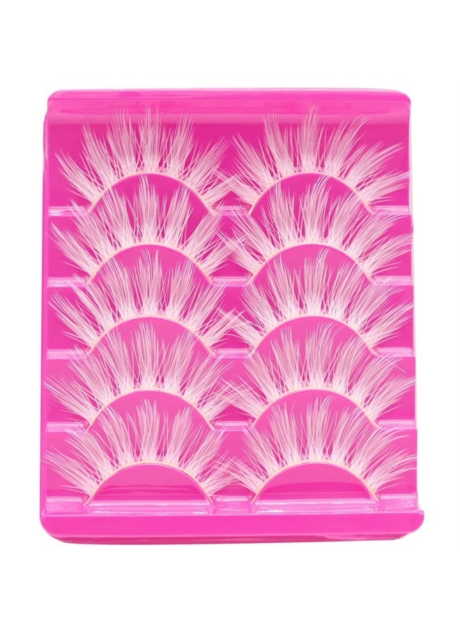 DAODER Eyelashes Colored Lashes White Thick Long Wispy 18mm Dramatic Look Halloween Lashes Costume Cosplay Eyelashes Christmas Makeup 5 Pairs (White) 