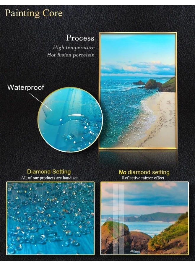Bliss Vie BLISS VIE Premium Modern Decor Luxury Style Crystal Porcelain Wall Painting with LED/Diamond Wall Art for Bedroom Living Room Office, with Aluminum Alloy Frame (Arcs with Diamonds, 50x100 cm)  - Image 2