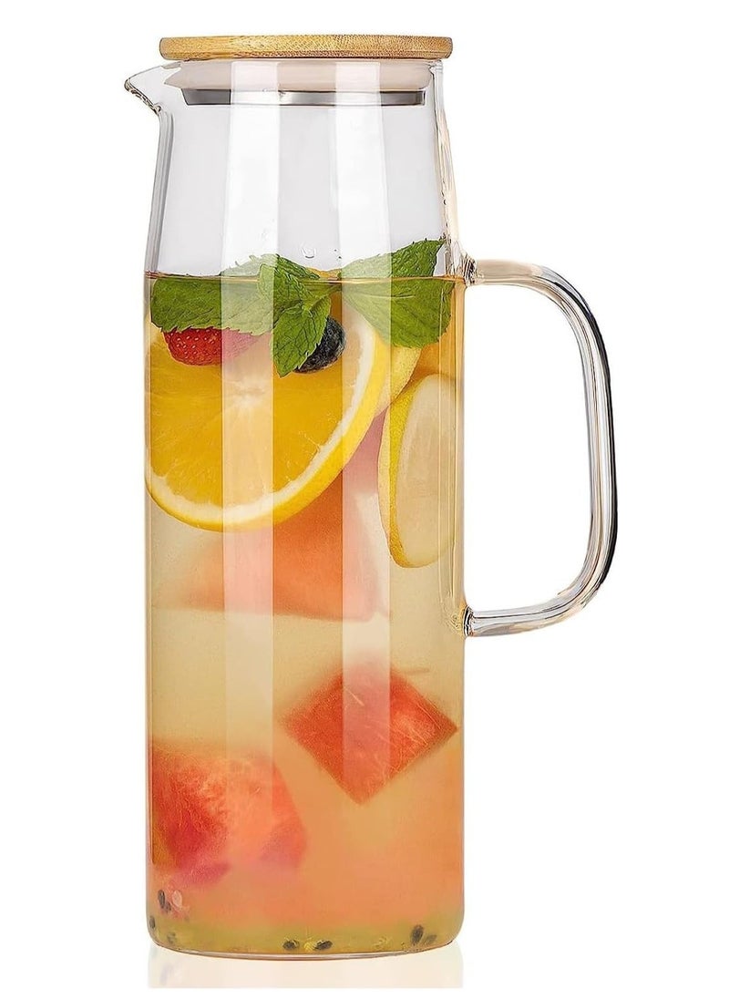 1Chase Borosilicate Water Jug With Handle and Bamboo Lid 1200 ML  - Image 1
