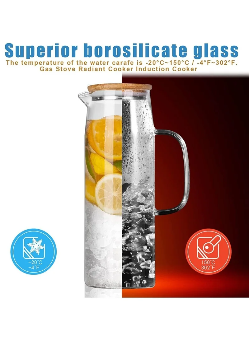 1Chase Borosilicate Water Jug With Handle and Bamboo Lid 1200 ML