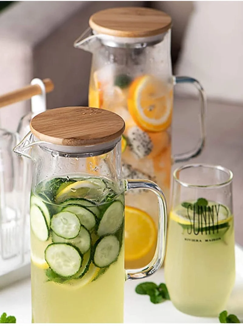 1Chase Borosilicate Water Jug With Handle and Bamboo Lid 1200 ML