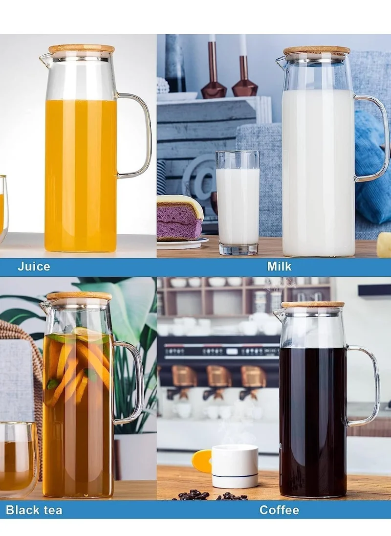 1Chase Borosilicate Water Jug With Handle and Bamboo Lid 1200 ML
