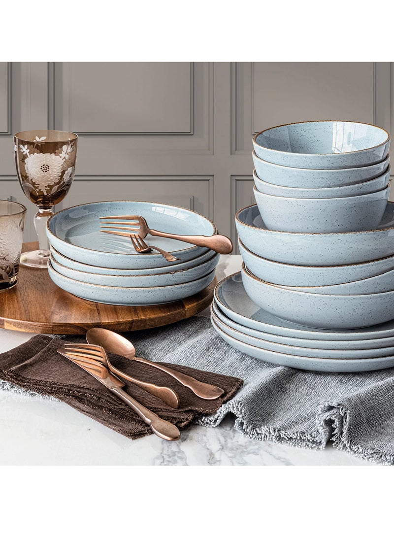 over&back 16-Piece Stackable Dinnerware Dish Set - Stoneware Dishes - Includes 4 Dinner Plates, 4 Salad Plates, 4 Cereal Bowls, And 4 Dinner Bowls (Blue , Dinner Set | 16 Pieces)  - Image 1