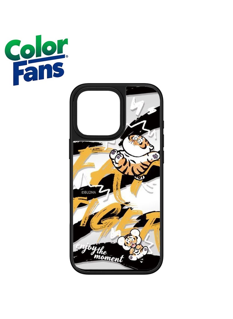 Color Fans - iPhone 12 Energetic Fat Tiger Mirror Case  - Bold Black, White, and Vibrant Orange - Image 1