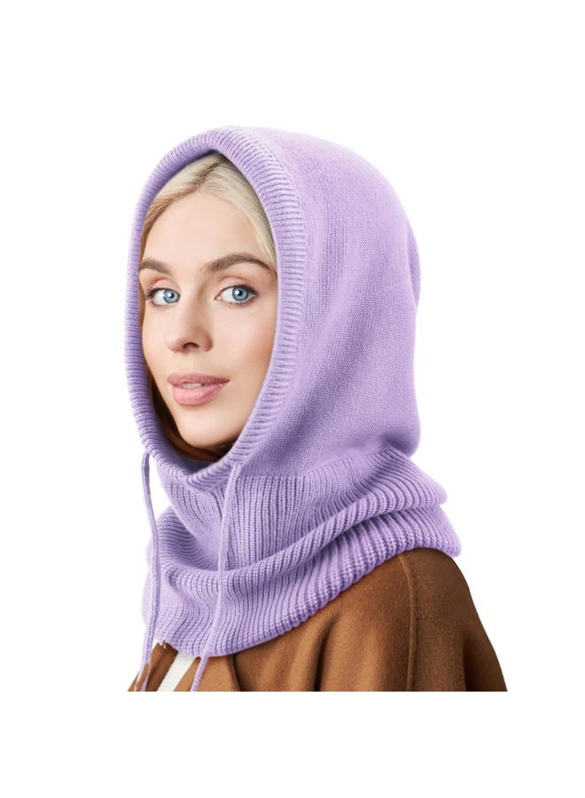 AQOKKA Winter Hats for Women Balaclava Knit Beanie Skull Cap with Drawstring Warm Hooded Scarf Hat - Image 1