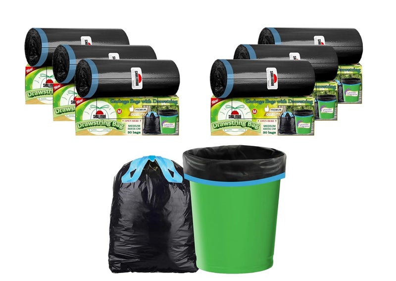 shalimar Shalimar Premium Drawstring Garbage Bags Lavender Fragrance Size 19 X 21 Inches Medium 180 Bags 6 Rolls Dustbin BagTrash Bag Black Color  - Image 1