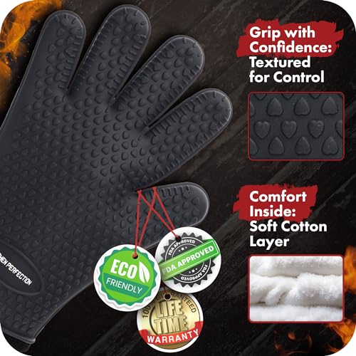 KITCHEN PERFECTION Silicone Smoker Oven Gloves-Extreme Heat Resistant BBQ Gloves-Handle Hot Food Right on Your Grill Fryer & Pit|Waterproof Grilling Cooking Baking Mitts|Superior Value Set +3 Bonuses - Image 4