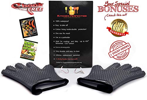 KITCHEN PERFECTION Silicone Smoker Oven Gloves-Extreme Heat Resistant BBQ Gloves-Handle Hot Food Right on Your Grill Fryer & Pit|Waterproof Grilling Cooking Baking Mitts|Superior Value Set +3 Bonuses - Image 2