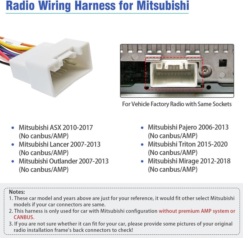 Jayubien 16Pin ISO Radio Wire Harness to 20Pin Stereo Connector for Mitsubishi Vehicles - Image 2