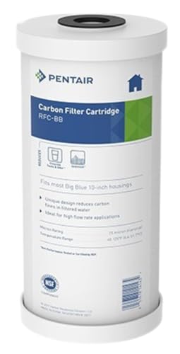 Pentek Pentair Pentek RFC-BB Big Blue Carbon Water Filter, 10-Inch, Whole House Heavy Duty Radial Flow Carbon Replacement Cartridge with Granular Activated Carbon (GAC) Filter, 10" x 4.5", 25 Micron - Image 1