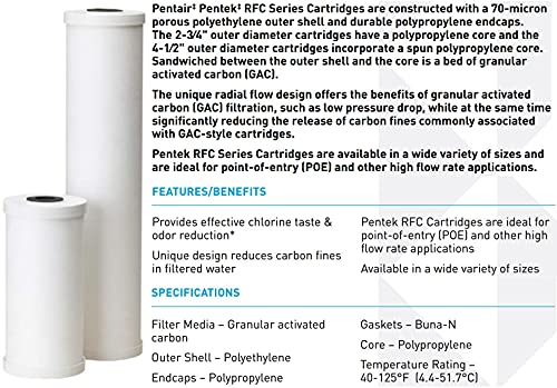 Pentek Pentair Pentek RFC-BB Big Blue Carbon Water Filter, 10-Inch, Whole House Heavy Duty Radial Flow Carbon Replacement Cartridge with Granular Activated Carbon (GAC) Filter, 10" x 4.5", 25 Micron - Image 4