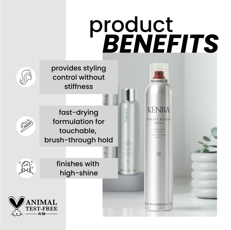 Kenra Professional Perfect Medium Spray 13 80% | Provides Styling Control Without Stiffness | Medium Hold | Fast-Drying Formulation | High Shine Finish | All Hair Types | Travel 1.5 oz - Image 2