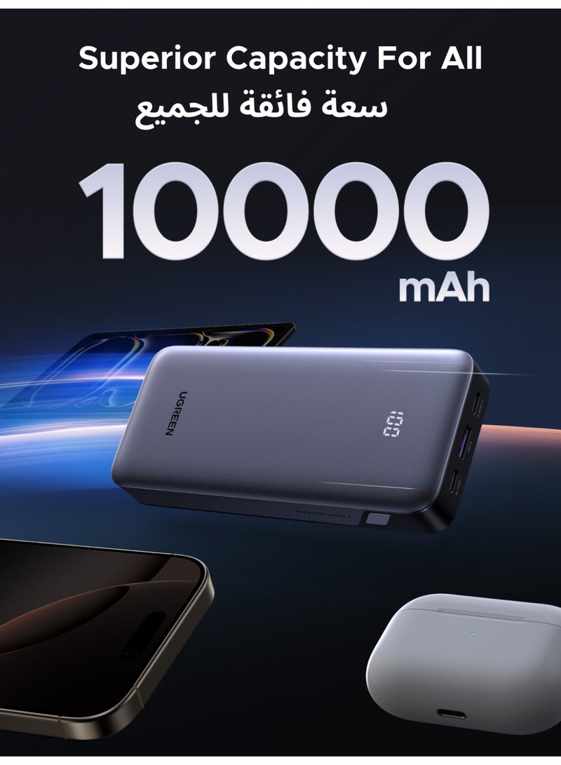يو جرين باور بانك mAh10000،اثنين تايب سي + USB A واحد، مخرج ومدخل شحن سريع 30 وات، شاحن محمول، شهادة أمان، حزمة بطارية، شاشة LED، حجم محمول، متوافق مع سلسلة ايفون 17 والأجهزة اللوحية وسماعات الأذن - Image 2
