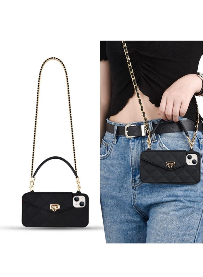 KASTWAVE iPhone 15 Pro Max Wallet Case,Crossbody Phone Case with Lanyard Strap Cute Purse Case Flip Credit Card Holder Soft Silicone Girls Lady Handbag Case for iPhone 15 Pro Max Black  - Image 1
