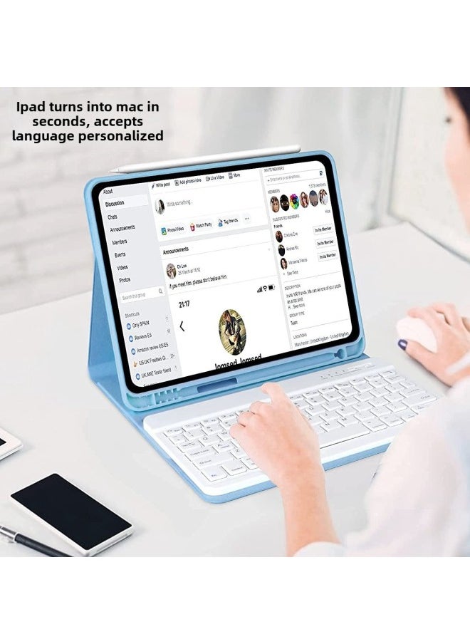 Generic Applicable To Apple Ipad10 Bluetooth Keyboard 10.2 Protective Case Air5 Pen Slot Pro12.9 Keyboard IPad9.7 Leather-Color:Light Green Leather Case + Light Green Keyboard-Applicable Model:2022/2021/2020/2018ipadpro11  - Image 2