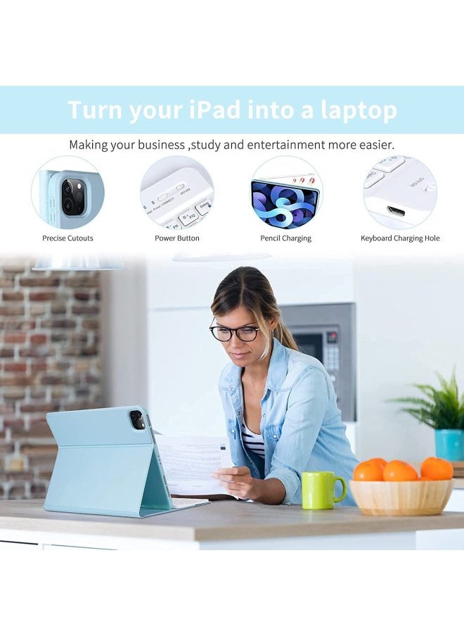 Generic Applicable To Apple Ipad10 Bluetooth Keyboard 10.2 Protective Case Air5 Pen Slot Pro12.9 Keyboard IPad9.7 Leather-Color:Light Green Leather Case + Light Green Keyboard-Applicable Model:2022/2021/2020/2018ipadpro11  - Image 4