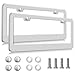 lengnoyp 2 Pack Silver License Plate Frames 2 Holes RustProof Chrome License Plate Holder Lengnoy Universal Car Stainless Steel Polish Mirror License Plate Cover for Women Man with Screws Caps - Image 2