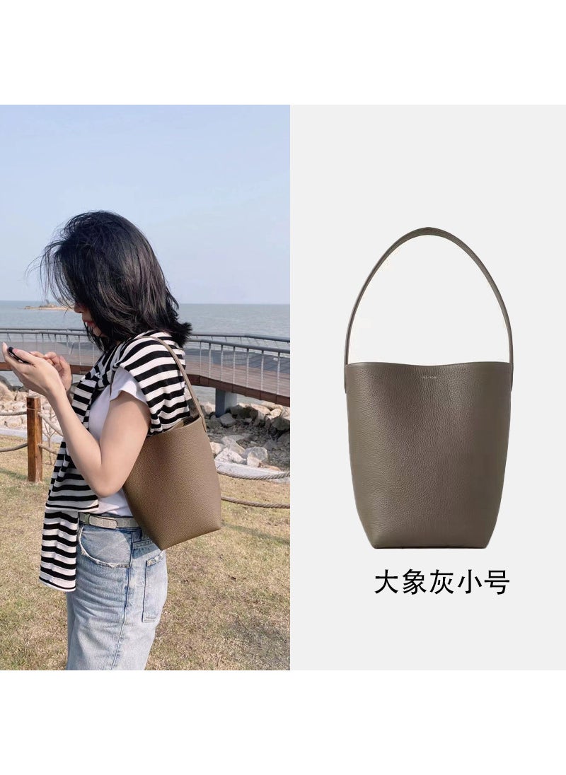 Generic - The Row Leather Bucket Bag New Large Capacity Coffee trumpet first layer cowhide can put 5 fold umbrella - Image 1