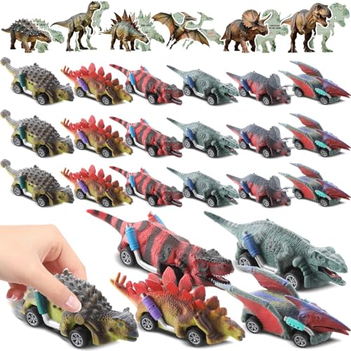 ojustbeok 24 Sets Valentines Day Gift Set with Dinosaur Pull Back Cars Dino Greeting Cards Bulk Pull Back Dino Cars for Valentine Exchange Gifts Goodie Bag Stuffers Party Favors - Image 1