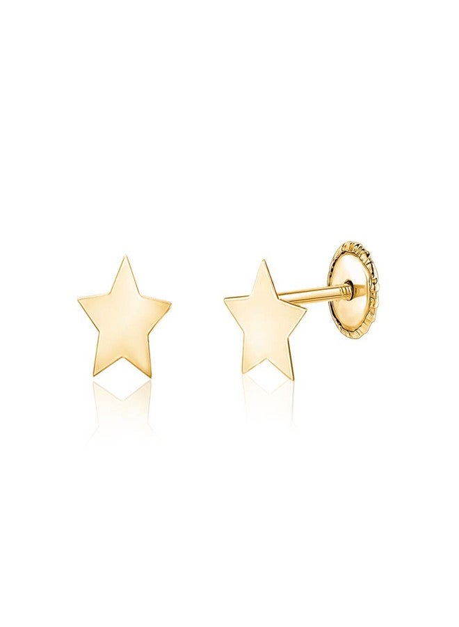 Massete 14k Yellow Gold Tiny Star Earrings Stud Shiny Polished Safety Screwback Covered Back Closure - Image 1