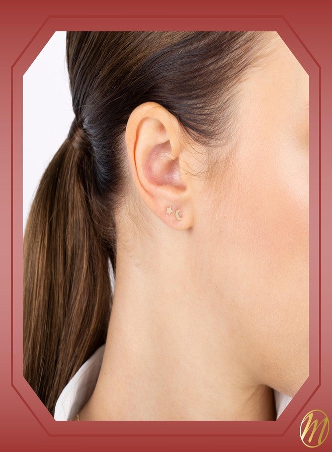 Massete 14k Yellow Gold Tiny Star Earrings Stud Shiny Polished Safety Screwback Covered Back Closure - Image 5