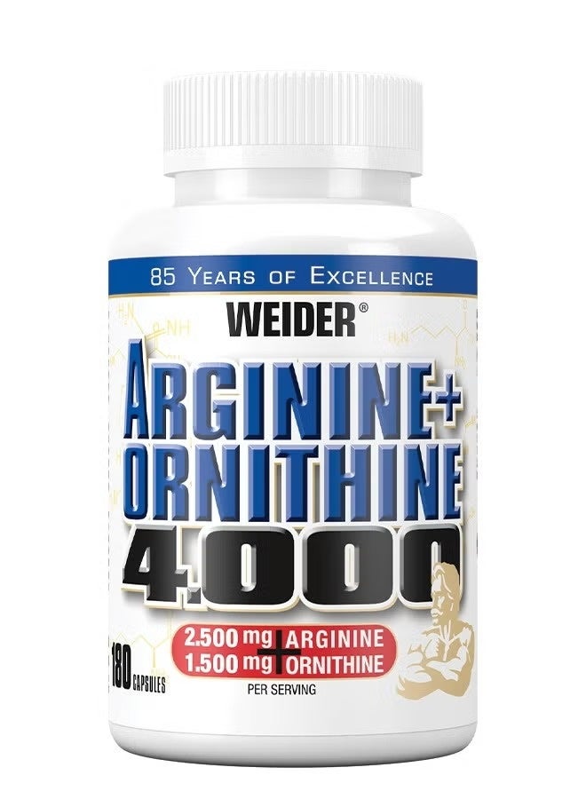Weider Arginine Plus Ornithine 4,000 – Powerful Amino Acid Complex, 180 Capsules | Nitric Oxide & Muscle Recovery Support - Image 1
