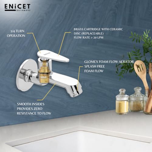 ENICET Brass Tap for Bathroom, with Wall Flange, Bib Cock Short Body, Chrome Finish, 7 Years Warranty, Foam Flow, Bathroom Taps for Home, Water Tap Wall Mounted (BG10101) (Brim Short Body 2 Unit) - Image 5