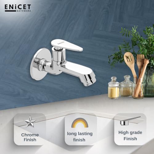 ENICET Brass Tap for Bathroom, with Wall Flange, Bib Cock Short Body, Chrome Finish, 7 Years Warranty, Foam Flow, Bathroom Taps for Home, Water Tap Wall Mounted (BG10101) (Brim Short Body 2 Unit) - Image 2