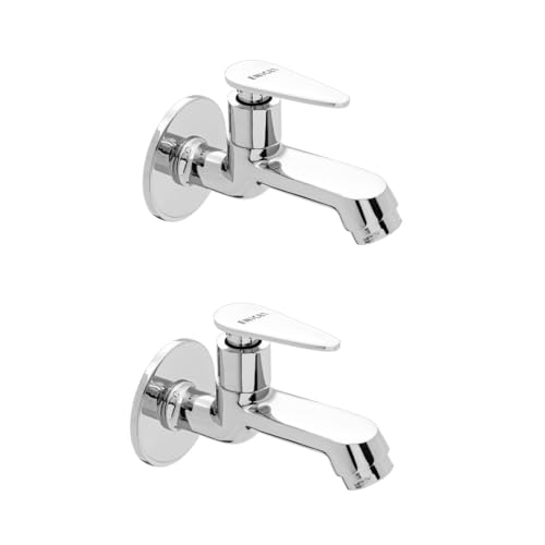 ENICET Brass Tap for Bathroom, with Wall Flange, Bib Cock Short Body, Chrome Finish, 7 Years Warranty, Foam Flow, Bathroom Taps for Home, Water Tap Wall Mounted (BG10101) (Brim Short Body 2 Unit) - Image 1