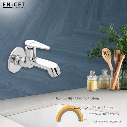 ENICET Brass Tap for Bathroom, with Wall Flange, Bib Cock Short Body, Chrome Finish, 7 Years Warranty, Foam Flow, Bathroom Taps for Home, Water Tap Wall Mounted (BG10101) (Brim Short Body 2 Unit) - Image 3