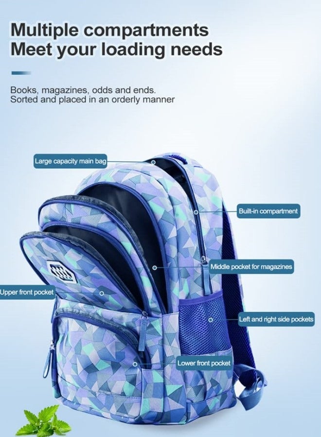 GGEROU 3Pcs School Bags,Children School Backpack,Geometric Print Backpack,School Bags for Teenagers,Large Capacity Backpack,Waterproof Backpacks,3 in 1 School Bag,Lunch Bag and Pencil Case (Blue) - Image 5