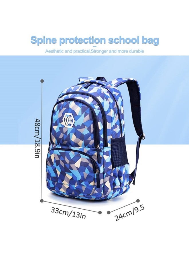 GGEROU 3Pcs School Bags,Children School Backpack,Geometric Print Backpack,School Bags for Teenagers,Large Capacity Backpack,Waterproof Backpacks,3 in 1 School Bag,Lunch Bag and Pencil Case (Blue) - Image 2