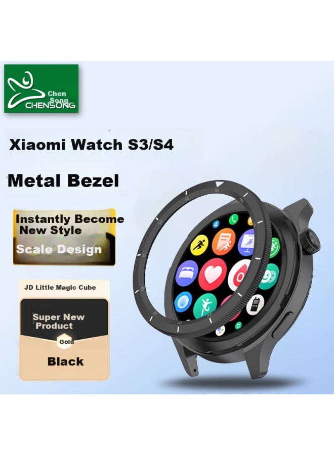 Chensong Compatible Metal Watch Band For Xiaomi Watch S3 And Xiaomi S4, Smart Sports Watch Accessory, Black With Scale Markings - Image 1