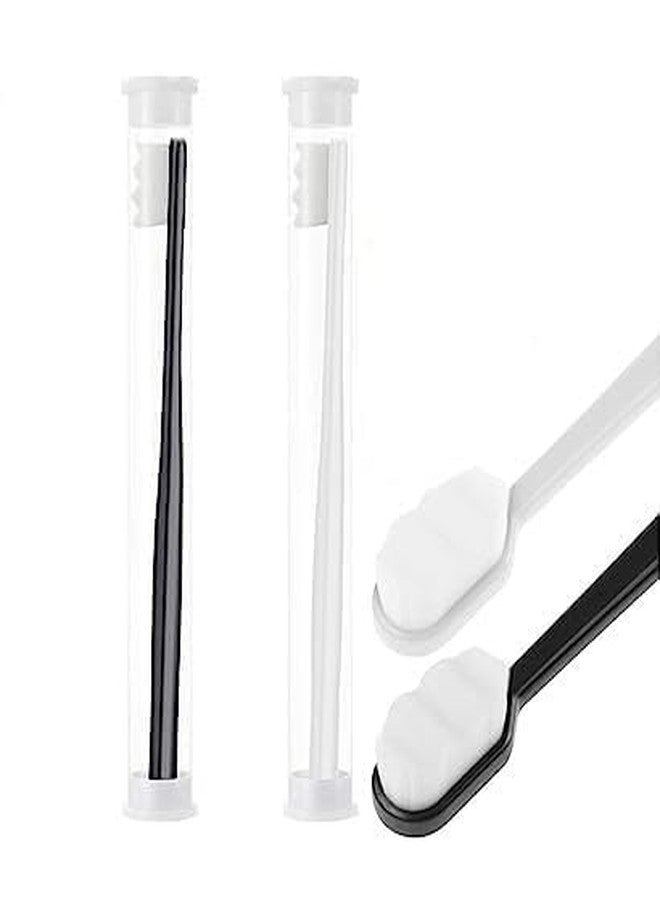 Hidak Extra Soft Toothbrush Flat Head Teeth Cleaner Brush with Cover For Sensitive Gums and Teeth Antibacterial Micro-Nano Toothbrushes Bamboo Bristles Excellent Cleaning Effect (Black & White) - Image 1