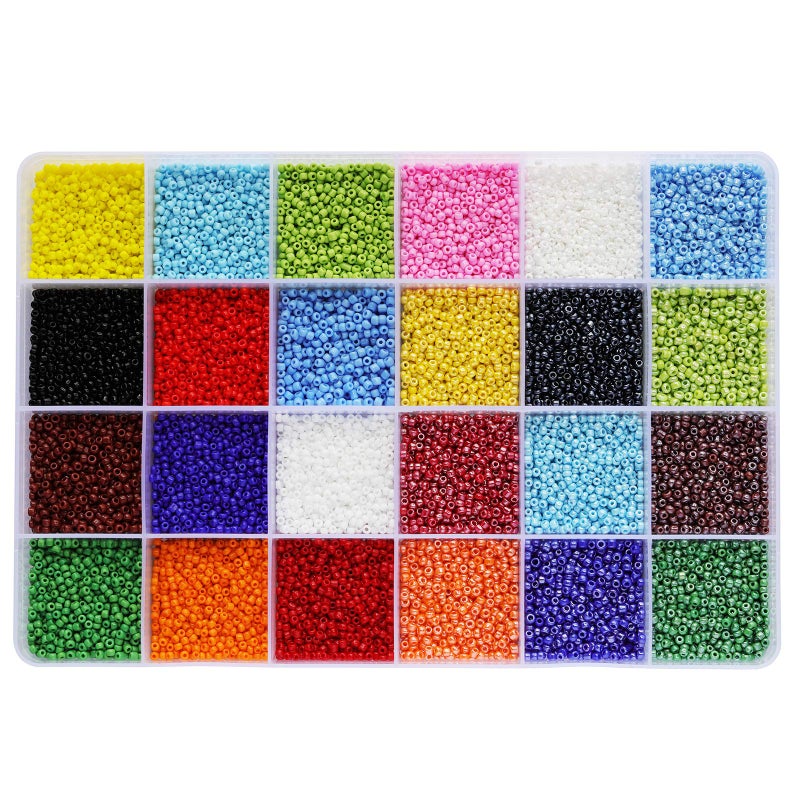 BALABEAD Size 2mm 120 Glass Seed Beads 21600pcs in Box 24 Multicolor Assortment Opaque Colors Small Seed Beads for Jewelry Making About 900pcsColor 24 Colors