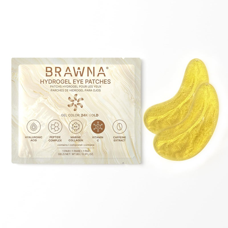 BRAWNA UnderEye Patches â€“ Hydrogel Masks with Vitamin C, Caffeine & Collagen â€“ For Dark Circles, Puffy Eyes, Wrinkles & Tired Skin â€“ 24K Gold Skincare â€“ 24 Pairs - Image 2