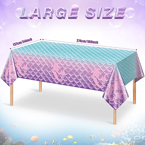 Jectivs 3Pcs Mermaid Birthday Party Tablecloth DecorationsDisposable Plastic Table Cover for Princess Under The Sea Baby Shower Themed Kids Birthday Party Supplies108x54 Inch - Image 5
